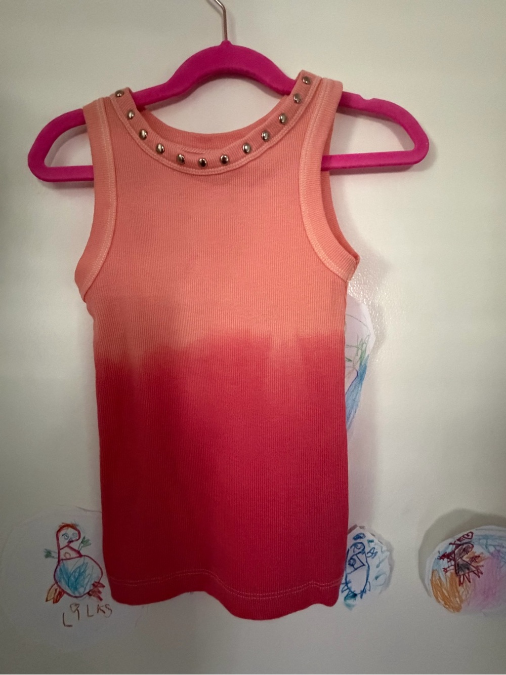 Girls Tank Top | Small | 6-7 | Dip Dyed | Stud Accents | New | Custom